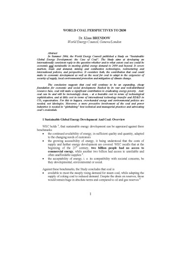 Sustainable Global Energy Development: The Case for Coal