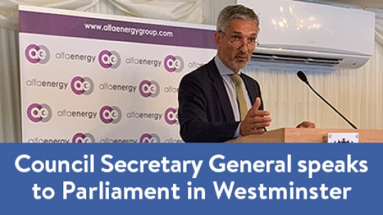 Christoph Frei addresses Parliament in Westminster Abbey